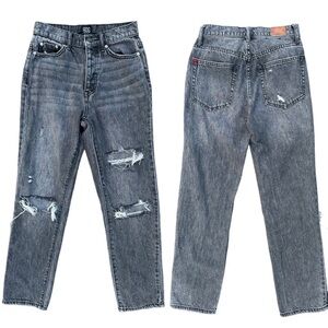 BDG Slim Straight Faded Black Gray Distressed Button Fly Jeans Size 24